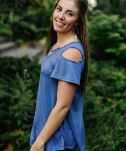 No Ship Drop Ship Steel Blue Magnolias Top Tops