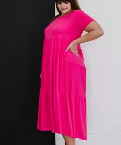 Trendsi Tiered Midi Dress In Fuchsia Apparel