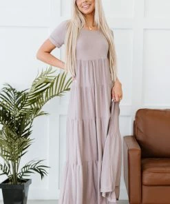 Trendsi Tiered Maxi Dress In Ash Mocha Apparel