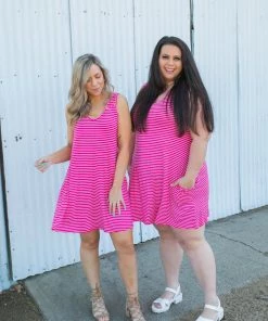 Boutique Simplified Hot To Trot Sleeveless Swing Dress In Hot Pink 3X