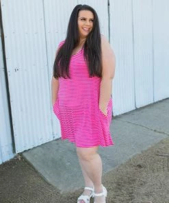 Boutique Simplified Hot To Trot Sleeveless Swing Dress In Hot Pink 3X