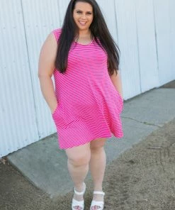 Boutique Simplified Hot To Trot Sleeveless Swing Dress In Hot Pink 3X