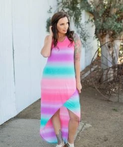 Boutique Simplified Summer Sunset Tulip Maxi Dress