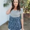 Boutique Simplified Nautical Paisley Babydoll Top