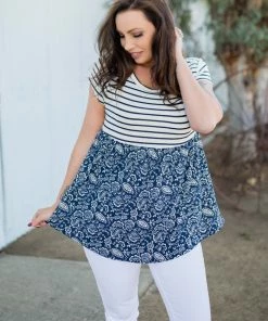 Boutique Simplified Nautical Paisley Babydoll Top