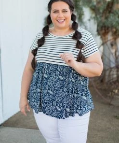 Boutique Simplified Nautical Paisley Babydoll Top