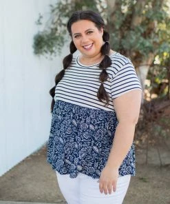 Boutique Simplified Nautical Paisley Babydoll Top