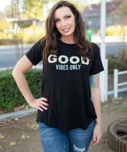 Boutique Simplified Good Vibes Short Sleeve Top