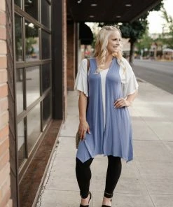 No Ship Drop Ship Life Of The Party Sleeveless Cardigan In Periwinkle