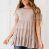 Trendsi Round Neck Babydoll Tunic In Ash Mocha