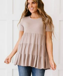 Trendsi Round Neck Babydoll Tunic In Ash Mocha