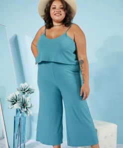 Trendsi Apparel Still Into You Ribbed Jumpsuit In Dusty Teal