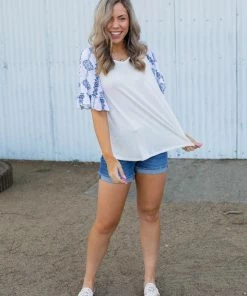 Boutique Simplified Royal Delft Ruffle Sleeve Top 13 Boutique Simplified Royal Delft Ruffle Sleeve Top