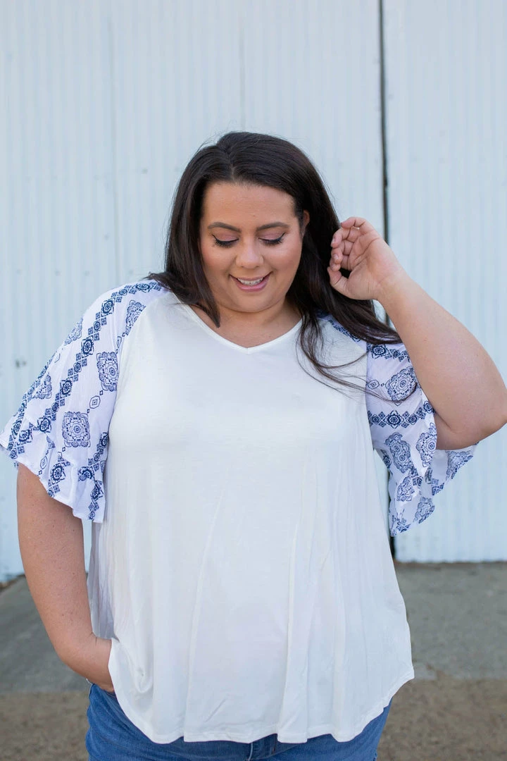 Boutique Simplified Royal Delft Ruffle Sleeve Top 7 Boutique Simplified Royal Delft Ruffle Sleeve Top