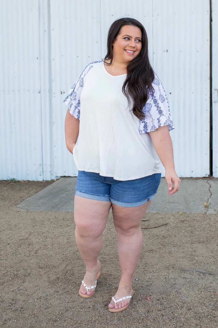 Boutique Simplified Royal Delft Ruffle Sleeve Top 8 Boutique Simplified Royal Delft Ruffle Sleeve Top