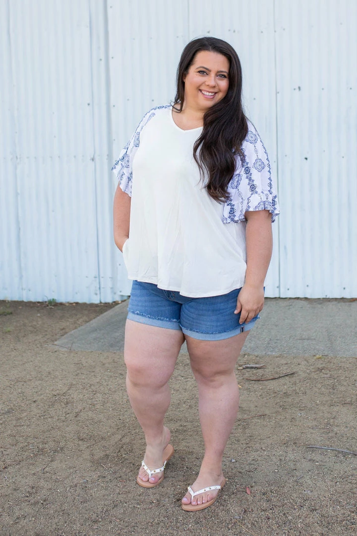 Boutique Simplified Royal Delft Ruffle Sleeve Top 9 Boutique Simplified Royal Delft Ruffle Sleeve Top