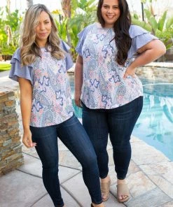 Boutique Simplified Spring Paisley Bell Sleeve Top