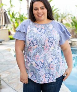 Boutique Simplified Spring Paisley Bell Sleeve Top