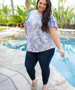 Boutique Simplified Spring Paisley Bell Sleeve Top