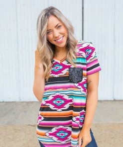 Boutique Simplified Arizona Sunrise Short Sleeve Top