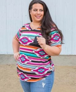 Boutique Simplified Arizona Sunrise Short Sleeve Top