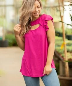 Boutique Simplified Peek A Boo Flutter Sleeve