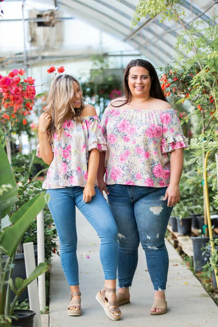 Boutique Simplified 2X Summer Blooms Ruffle Sleeve Top 2 Boutique Simplified 2X Summer Blooms Ruffle Sleeve Top