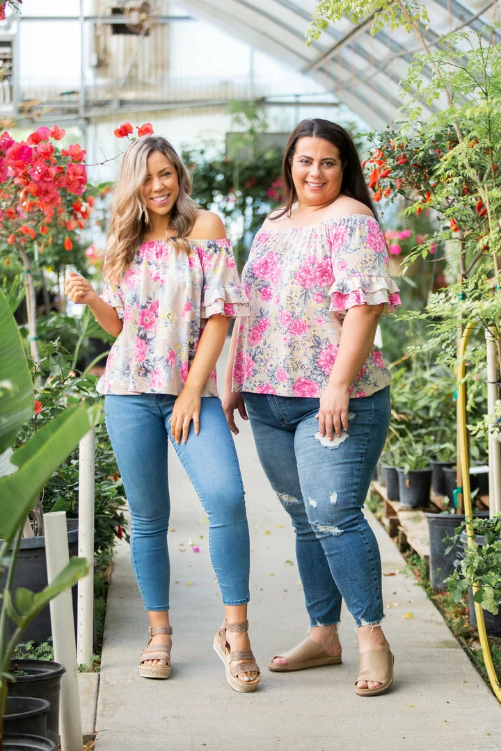 Boutique Simplified 2X Summer Blooms Ruffle Sleeve Top 3 Boutique Simplified 2X Summer Blooms Ruffle Sleeve Top