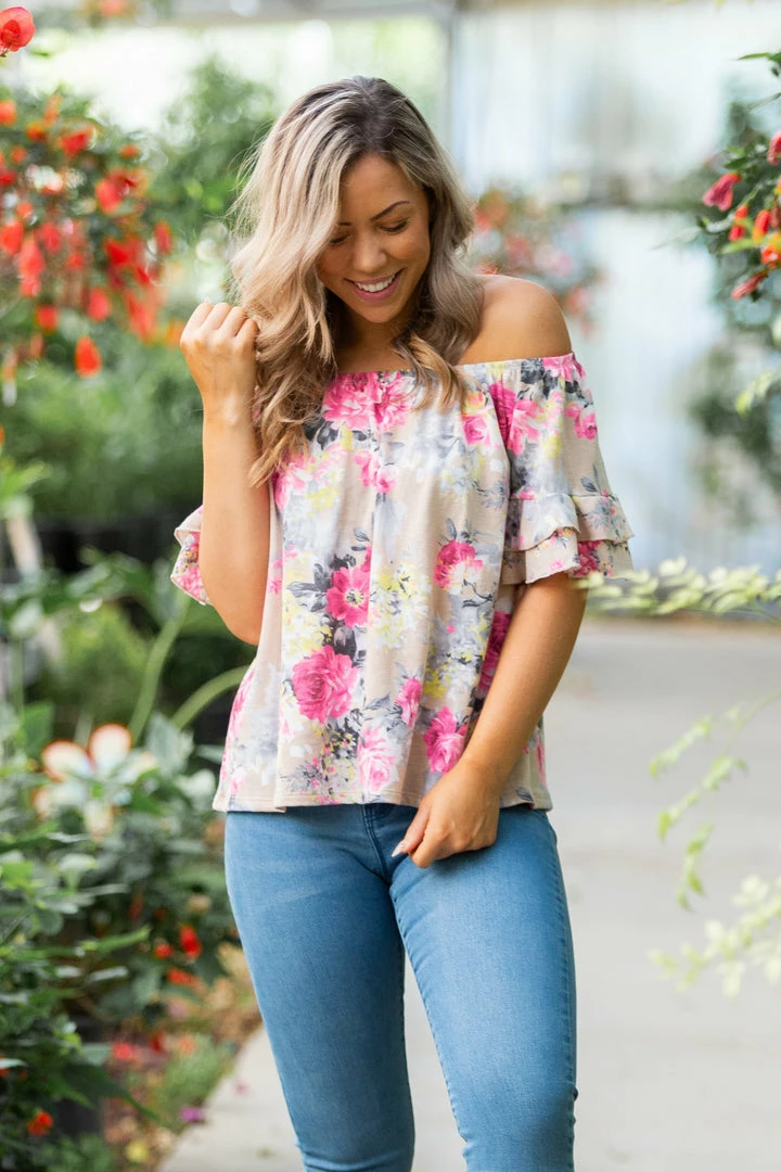 Boutique Simplified 2X Summer Blooms Ruffle Sleeve Top 4 Boutique Simplified 2X Summer Blooms Ruffle Sleeve Top