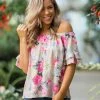 Boutique Simplified 2X Summer Blooms Ruffle Sleeve Top