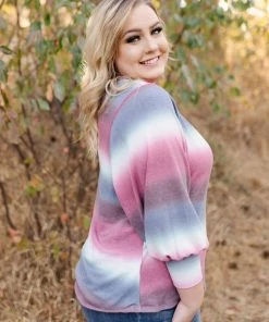 No Ship Drop Ship Caught Up In You Striped Ombre' Top