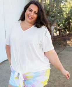 Boutique Simplified Spirited Front Tie Top In White