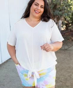 Boutique Simplified Spirited Front Tie Top In White