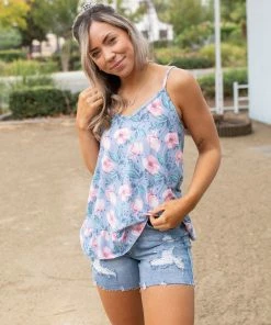 Boutique Simplified Periwinkle Blooms Ruffled Tank 11 Boutique Simplified Periwinkle Blooms Ruffled Tank