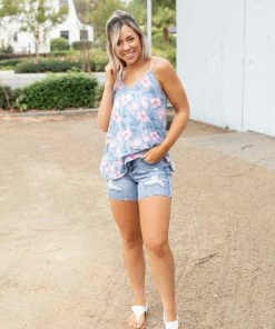 Boutique Simplified Periwinkle Blooms Ruffled Tank 12 Boutique Simplified Periwinkle Blooms Ruffled Tank