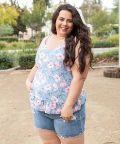 Boutique Simplified Periwinkle Blooms Ruffled Tank 14 Boutique Simplified Periwinkle Blooms Ruffled Tank