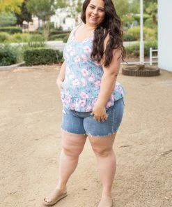 Boutique Simplified Periwinkle Blooms Ruffled Tank 15 Boutique Simplified Periwinkle Blooms Ruffled Tank