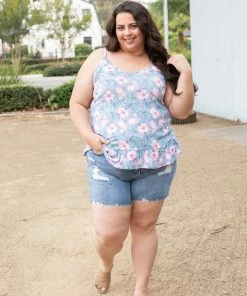 Boutique Simplified Periwinkle Blooms Ruffled Tank 16 Boutique Simplified Periwinkle Blooms Ruffled Tank