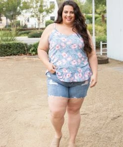 Boutique Simplified Periwinkle Blooms Ruffled Tank 17 Boutique Simplified Periwinkle Blooms Ruffled Tank