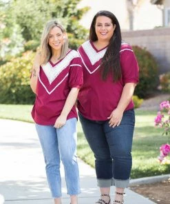 Boutique Simplified Pinot Noir Lace Trim Top