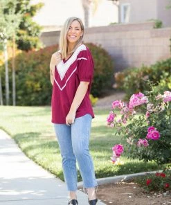 Boutique Simplified Pinot Noir Lace Trim Top