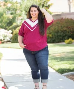 Boutique Simplified Pinot Noir Lace Trim Top