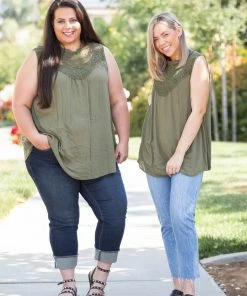 Boutique Simplified Boho Charm Sleeveless Top In Olive