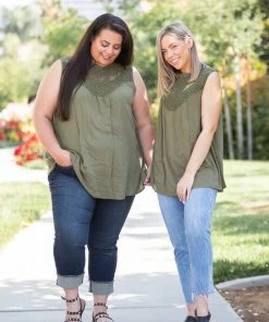 Boutique Simplified Boho Charm Sleeveless Top In Olive