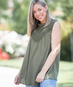 Boutique Simplified Boho Charm Sleeveless Top In Olive
