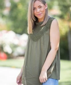 Boutique Simplified Boho Charm Sleeveless Top In Olive