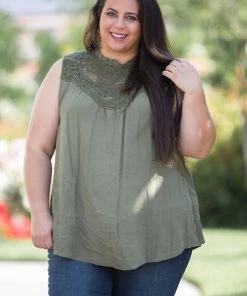 Boutique Simplified Boho Charm Sleeveless Top In Olive