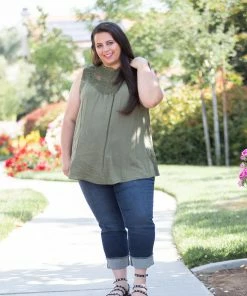 Boutique Simplified Boho Charm Sleeveless Top In Olive