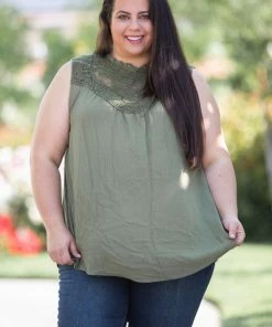 Boutique Simplified Boho Charm Sleeveless Top In Olive