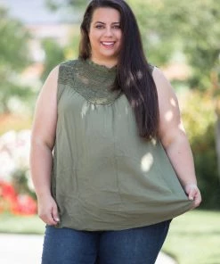 Boutique Simplified Boho Charm Sleeveless Top In Olive